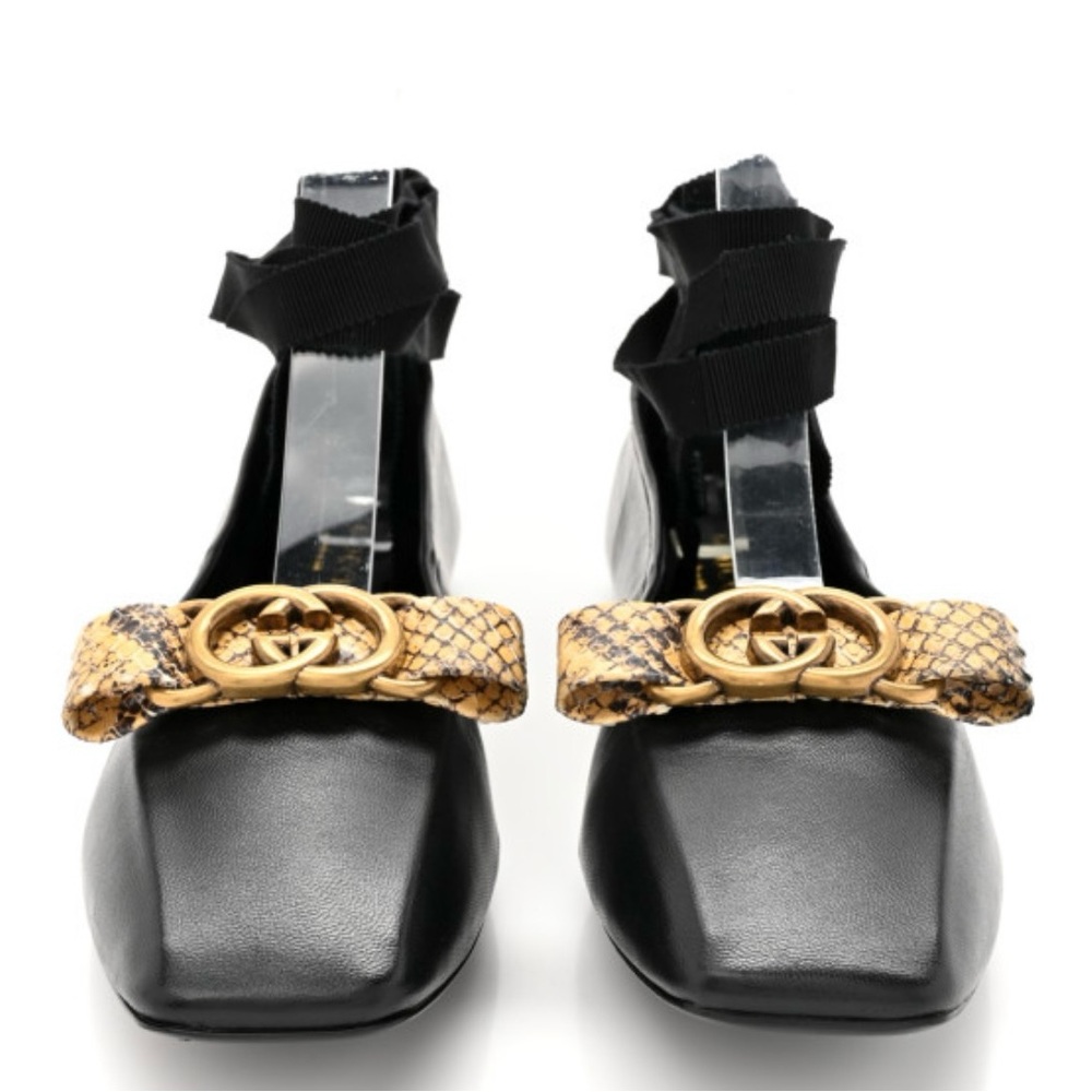 GUCCI Malaga Snakeskin Interlocking GG Leather Ballet Woman Flats